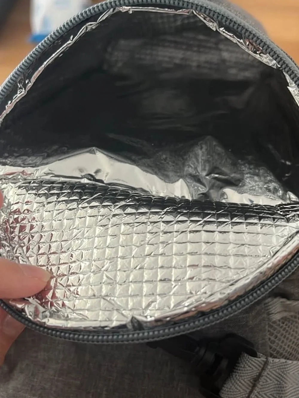 Grey Insulated Lunch Bag with Shoulder Strap